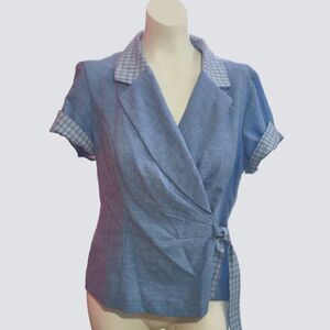 Sag Harbor Pullover Wrap Short Sleeve Blouse Size 10 Lt Blue